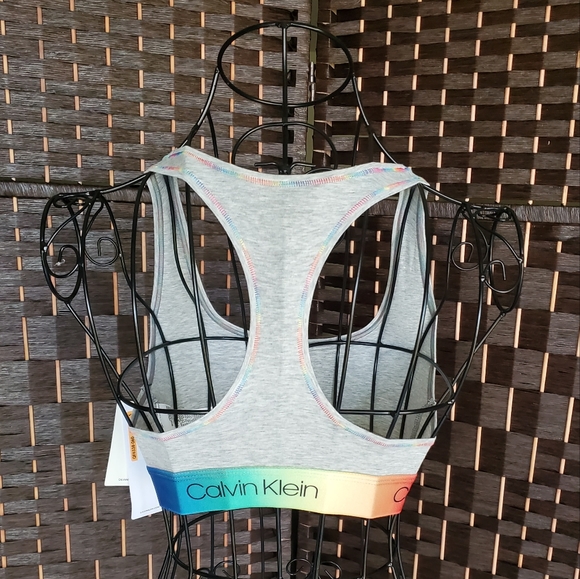 Calvin Klein Unlined Bralette Gray Rainbow Band - Picture 5 of 7